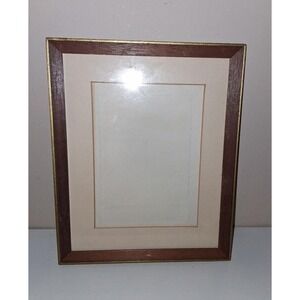 Vintage Wood Picture Frame Brass Trim 8x10 With Mat 5x7 Photo
